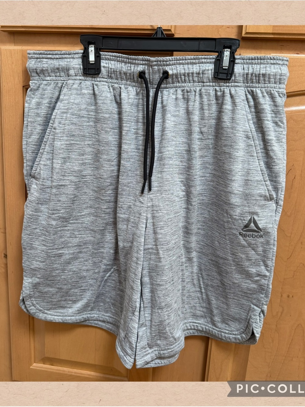 Reebok Men’s Light Gray Heather Athletic Shorts with Black Drawstring